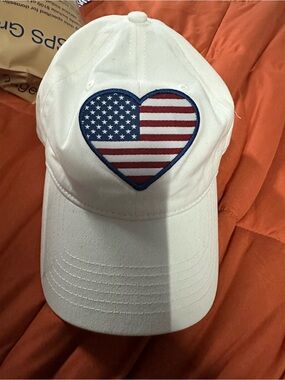 Vibes Hat Co. White Women's Baseball Cap with USA Heart Patch